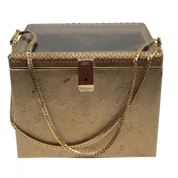 RARE Tyrolean NY Vintage 50's Golden Box Hand Purse - Picture 1 of 9